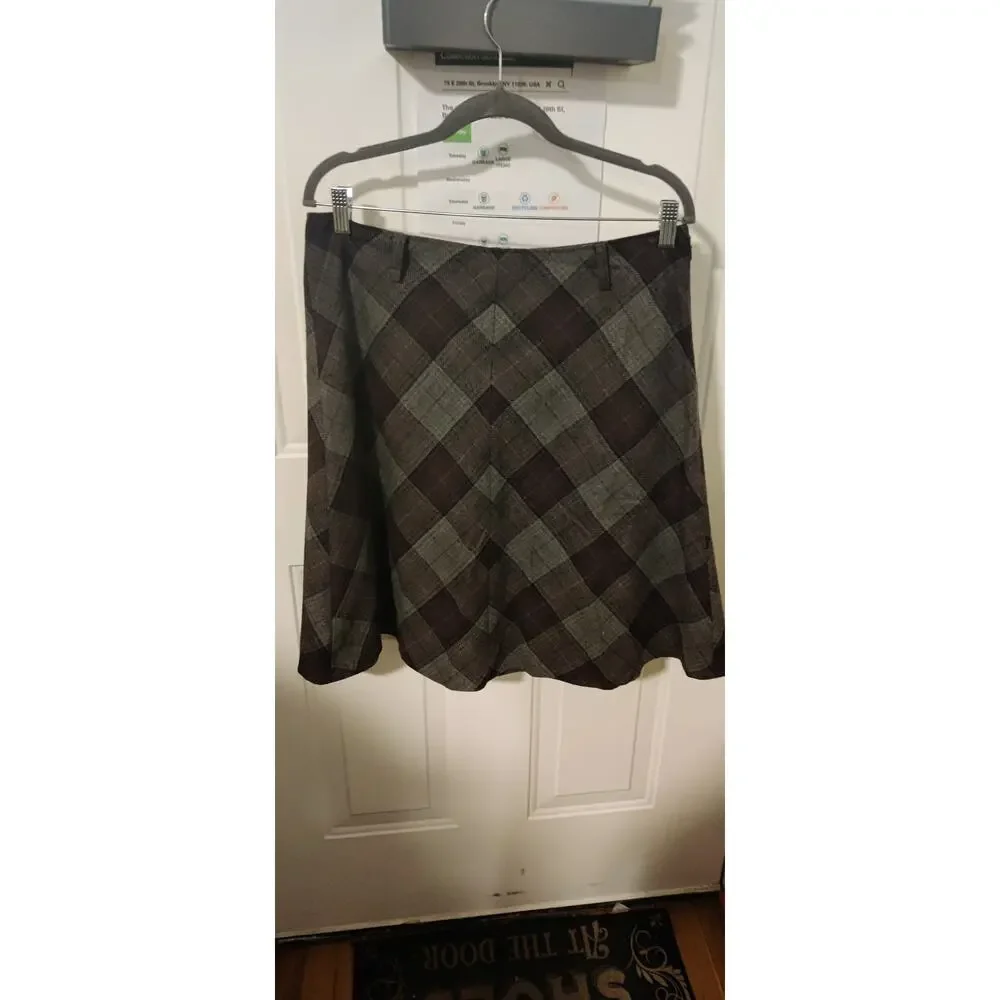 Carole Little Wool Burgundy Plaid Flute Skirt Y2K Gilmore Girls Size 12p Petite